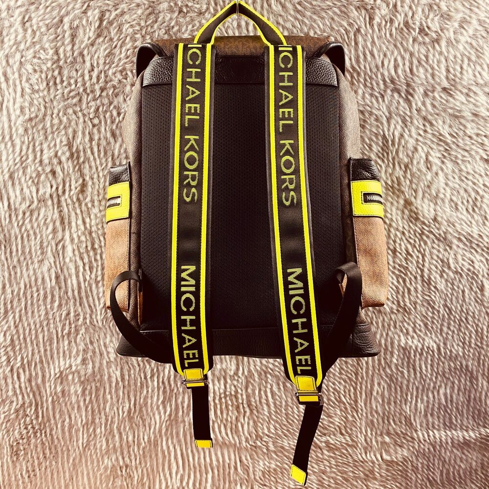 Michael Kors Cooper Two‑Tone Leather Travel Backpack Neon Trim Style 37H1LCOB2B - Picture 2 of 9